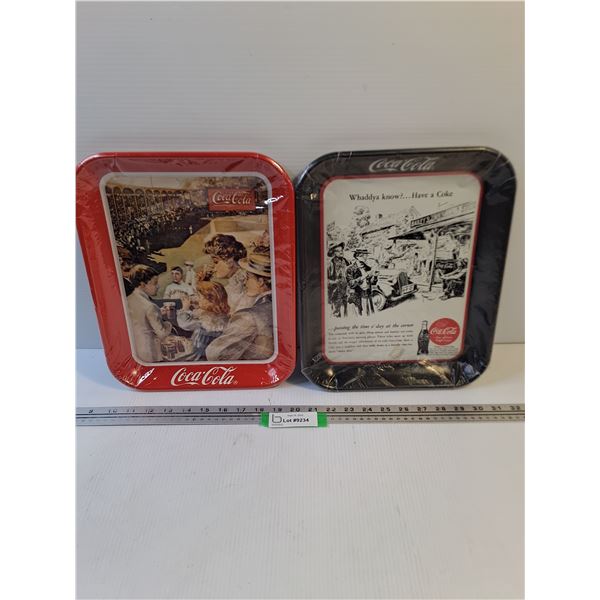 #(2) Metal Coca-Cola Serving Trays - 11" x 13"