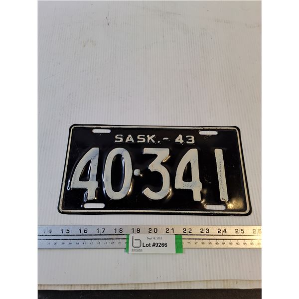 Vintage 1943 Saskatchewan License Plate
