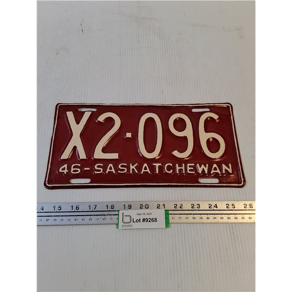Vintage 1946 Saskatchewan License Plate