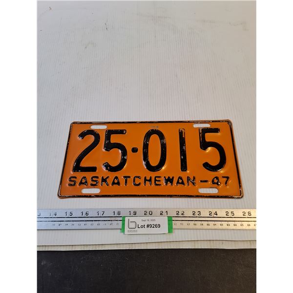 Vintage 1947 Saskatchewan License Plate