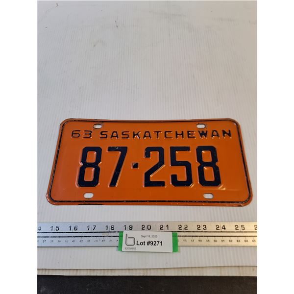 Vintage 1963 Saskatchewan License Plate