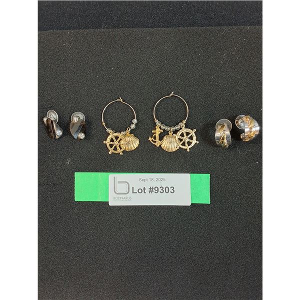 (3) Vintage Earrings: Beach Theme, Bakelite Style, Rope Style