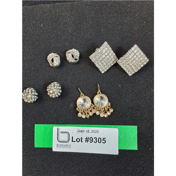 (4) Vintage Earrings: Square Vintage Clip-On Earrings, (2) Stud Cubic Zirconia, Drop Pendant Earring