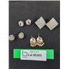 Image 1 : (4) Vintage Earrings: Square Vintage Clip-On Earrings, (2) Stud Cubic Zirconia, Drop Pendant Earring