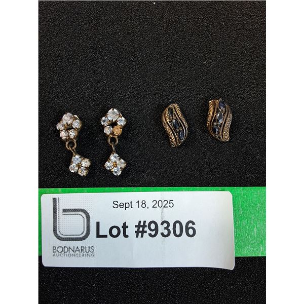 (2) Vintage Drop Earrings: Flower Style & Scallop w/Black Gems