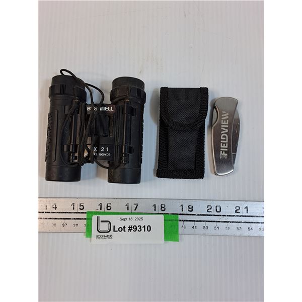 Bushnell Binoculars & Fieldview Folding Knife w/Cloth Sheath