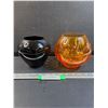 Image 1 : (2) Art Glass Vases: Brown & Orange Amber - 5" x 5.5"