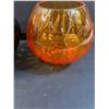 Image 2 : (2) Art Glass Vases: Brown & Orange Amber - 5" x 5.5"