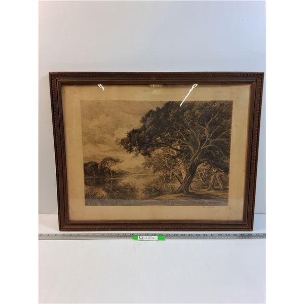 #Pencil Drawing of Lake Mountain in Frame - 27" x 21"