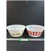 Image 1 : (2) Fire King Mixing Bowls - 8" x 4" - Red Gingham Pattern & Avocado Kitchen Pattern