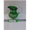 Image 1 : Vintage Art Glass Green & Clear Cut Pitcher - 5" Tall