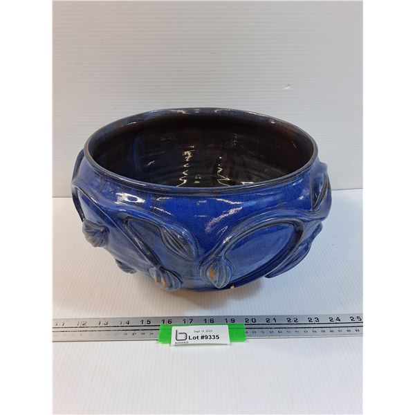 Blue Glazed Vine Pottery Bowl - 13" x 7"