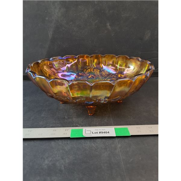 Large Footed Carnival Glass Bowl- 12" x 8.5" x 4"