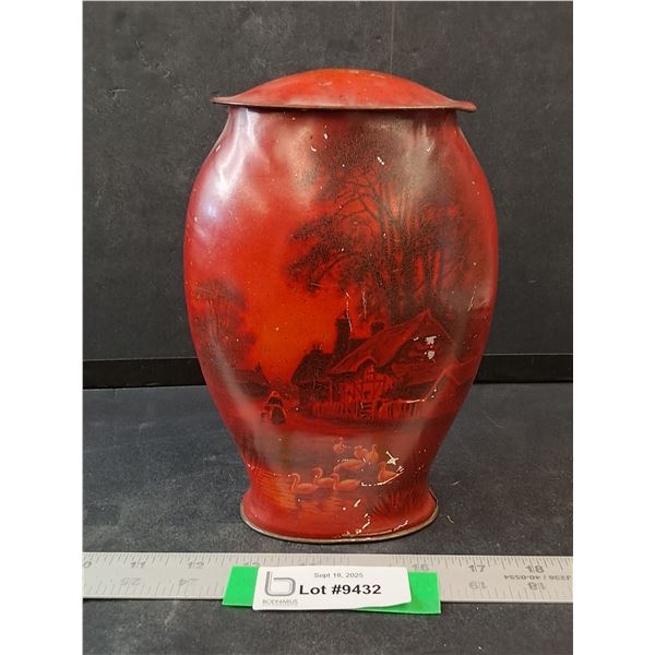 Red Hand Decorated Tin