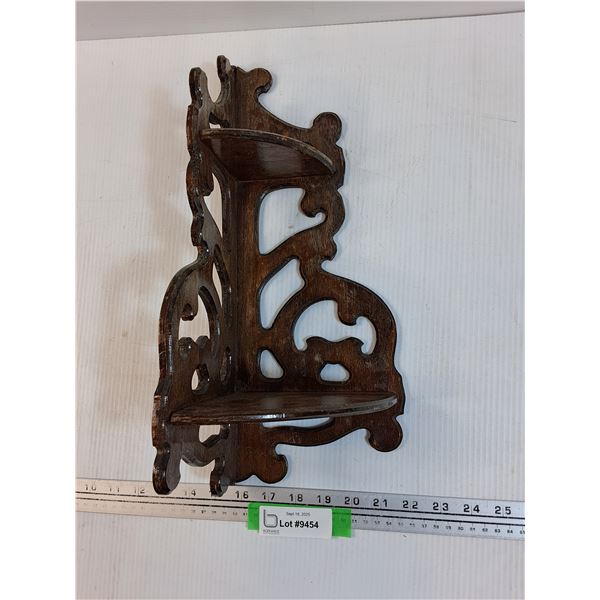Vintage Wooden Corner Two Tiered Shelf - 16" x 6" x 6"
