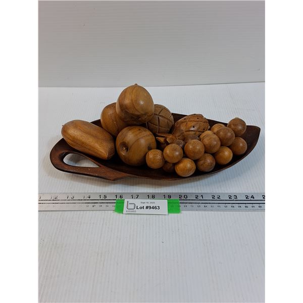 Vintage Artisan Wood Carved Fruit Bowl Centerpiece - 14" x 7"