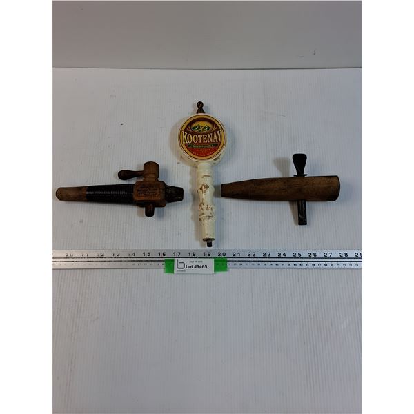 (2) Wooden Vintage Keg Taps & Kootenay Wooden Tap Handle