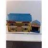 Image 1 : (2) Vintage Tin Play Houses & Garage Set - PREFERRED PICK-UP  - 14" x 8" x 20" Each House & 13" x 9"