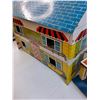 Image 3 : (2) Vintage Tin Play Houses & Garage Set - PREFERRED PICK-UP  - 14" x 8" x 20" Each House & 13" x 9"