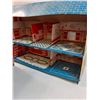 Image 4 : (2) Vintage Tin Play Houses & Garage Set - PREFERRED PICK-UP  - 14" x 8" x 20" Each House & 13" x 9"