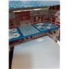 Image 5 : (2) Vintage Tin Play Houses & Garage Set - PREFERRED PICK-UP  - 14" x 8" x 20" Each House & 13" x 9"