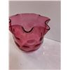 Image 2 : Vintage Cranberry Ruffled Thumbprint Pattern Glass Vase - 5" x 6"