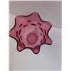 Image 3 : Vintage Cranberry Ruffled Thumbprint Pattern Glass Vase - 5" x 6"
