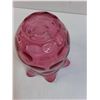 Image 4 : Vintage Cranberry Ruffled Thumbprint Pattern Glass Vase - 5" x 6"
