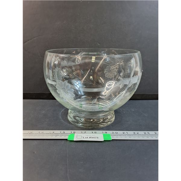 Floral Glass Etched Cornflower Pattern Punch Bowl - 7.5" x 10"