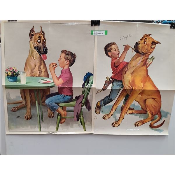 (2) Vintage Style Laminated Boy w/His Puppy Posters - 22" x 27"
