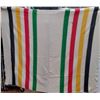 Image 1 : Plessis Brand Hudsons Bay Four Point Print Blanket (Wool & Nylon Blend) - 64" x 86" Approx