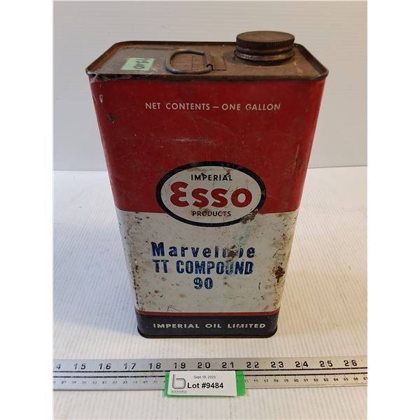 Vintage 1 Gallon Esso Marvelube TT Compound 90 Empty Tin - 11x6.5x4.5"