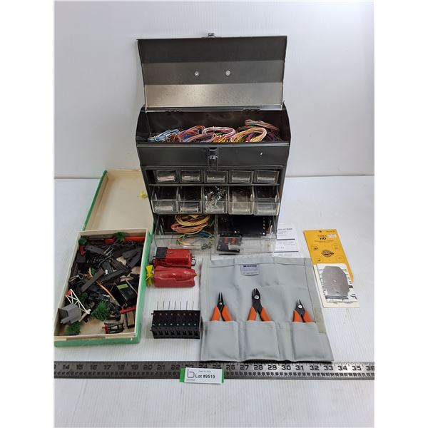 17-Drawer Metal Parts Bin with Contents, SO Engine & Car, Xuron Snips, Misc.