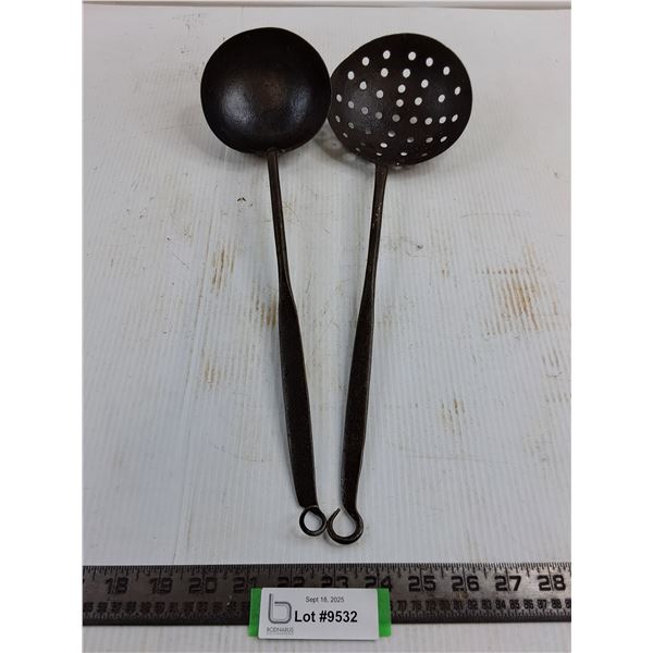 Vintage Metal Ladle & Strainer Ladle Set - 17" Length