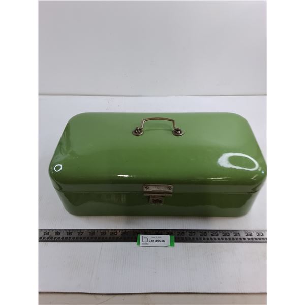 Vintage Green Enamel Storage Box - 19x9x6"