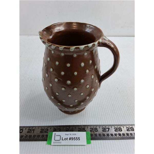 Vintage Brown/White Polka-Dot Ceramic Pitcher - 7" High