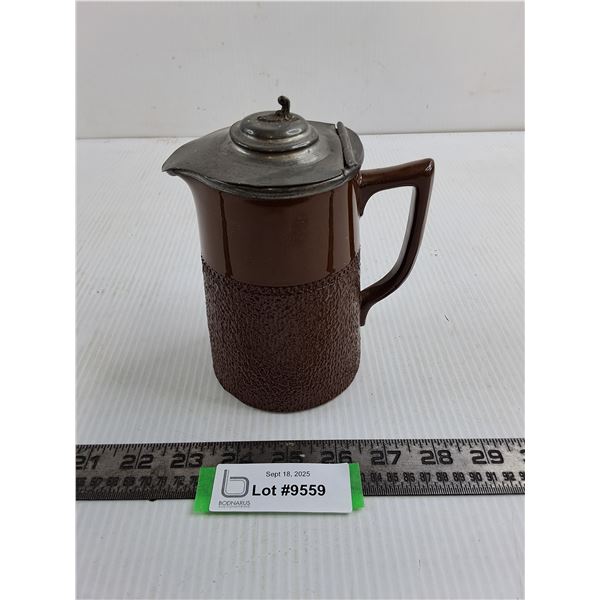 Vintage Badler Burslem English Ceramic Pitcher with Metal Lid