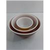Image 3 : Set of 3 Pyrex Brown/Orange/Yellow Mixing Bowls - 10", 9", 6" Dias