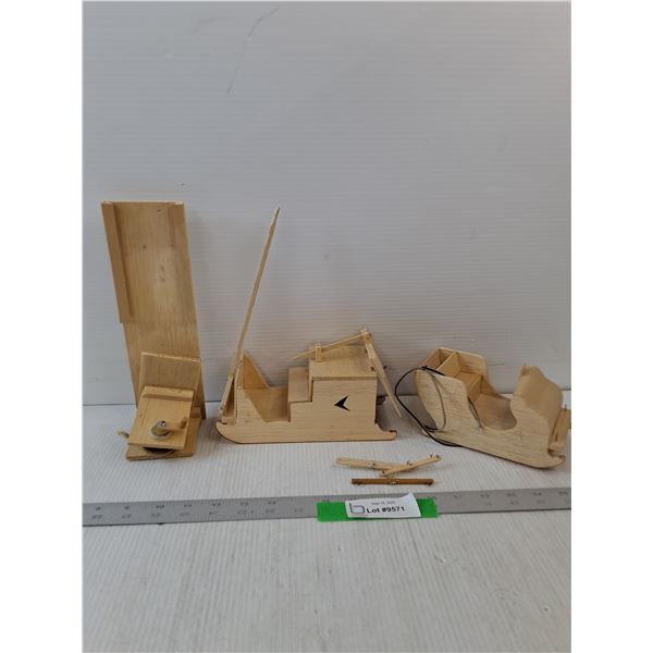 (3) Piece Handmade Folk Art- Wooden Sleigh