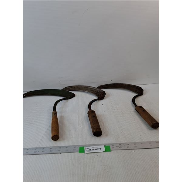 Vintage Hand Scythe Sickle- Wood Handles