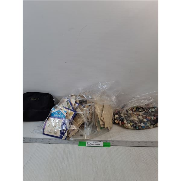 (2) Bags Of Buttons & Black Bag