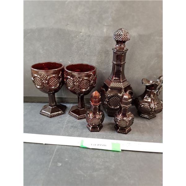 Vintage Avon Cape Cod Ruby Red Glass Salt And Pepper Shakers, (2) Cups, Bottle & Small Pitcher