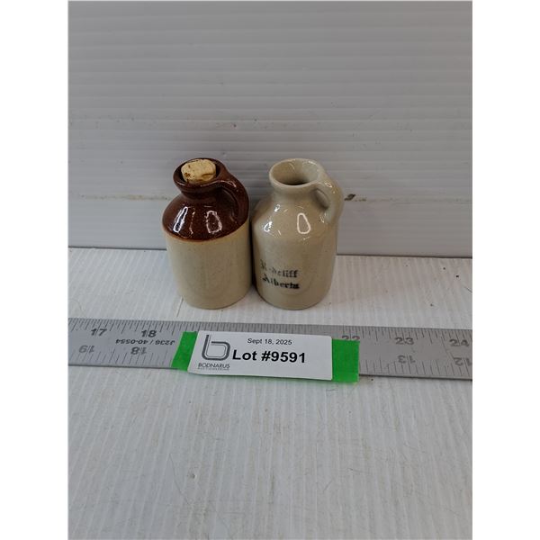 (2) Mini Stoneware Whiskey Jug Crock