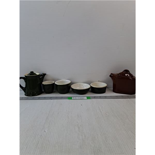 Medalta Green Dish Set & Medalta Potteries Brown Teapot