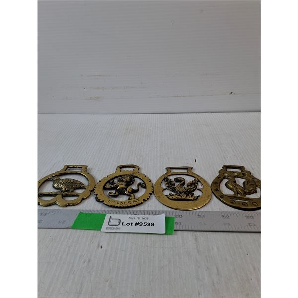 (4) Vintage Brass Horse Medallion
