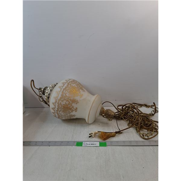 Vintage White And Gold Colored Hanging Light- As Is- 17" - PICK UP