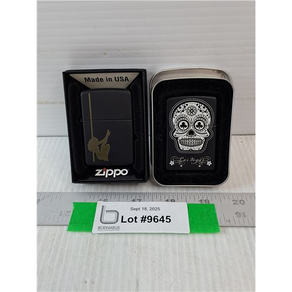 (2) Zippo Lighter- Las Vegas and Day of the Dead Skull
