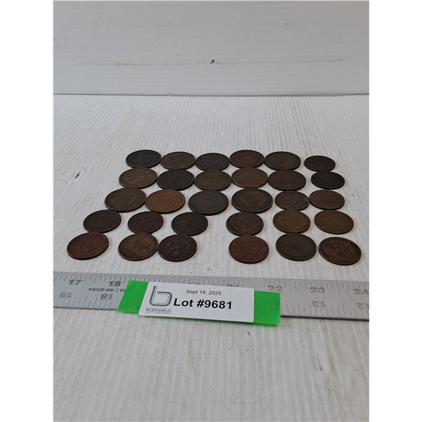 (30) Variety Of One Cent Penny Bank Tokens & Half Penny Bank Tokens- 1832-57 Years Missing