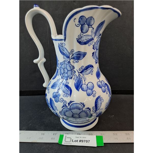 Vintage Blue And White Floral Ceramic Pitcher