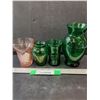 Image 1 : (3) Green Vases & Pink Glass Cup